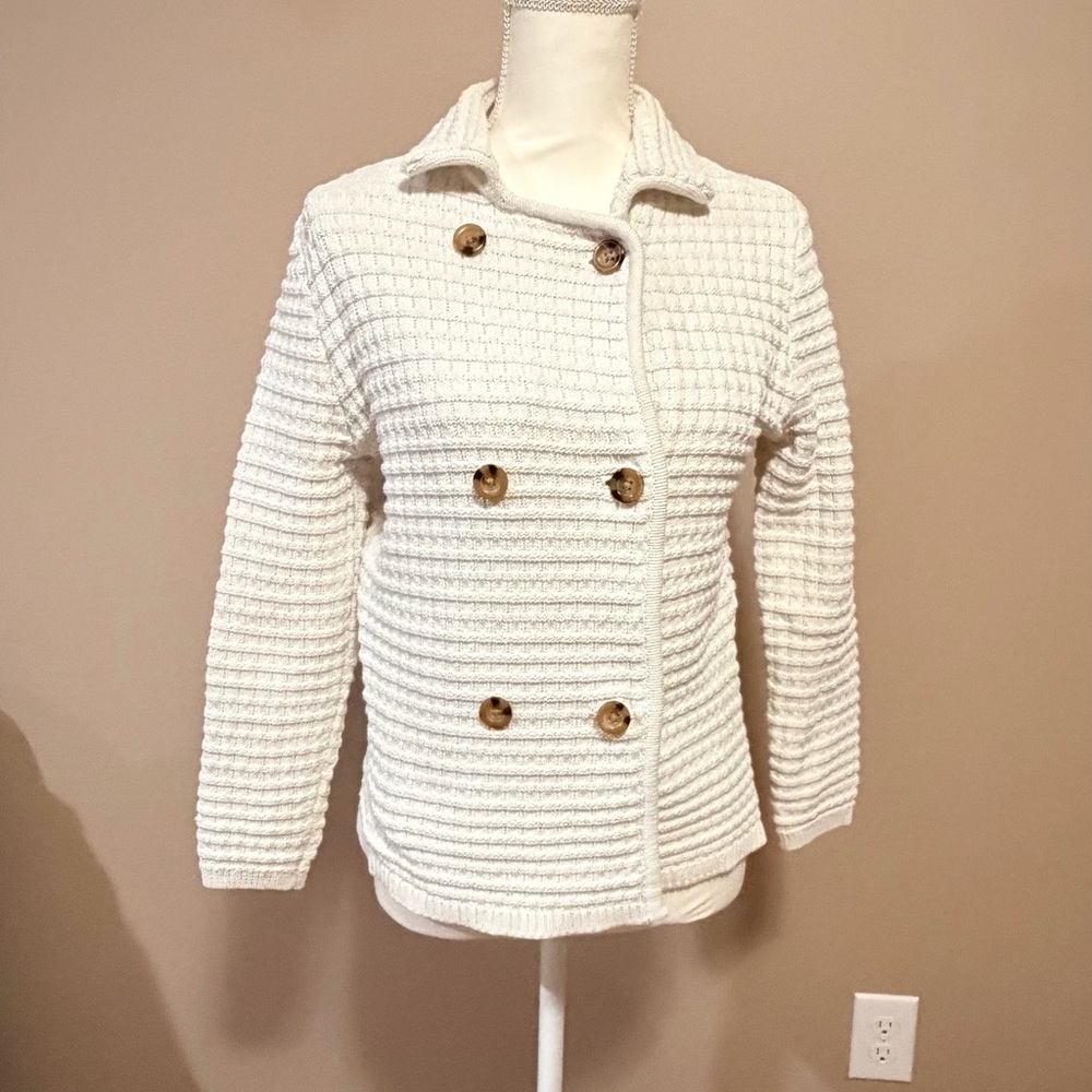 Double Breasted Cream Cardigan - Ann Taylor